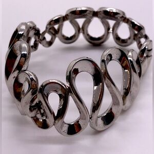 Trifari 1953 Alfred Philippe Silver Tone Swirl Wave  Modernist  Ribbon Bracelet